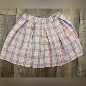 Pastel Plaid Pleated Skirt - Women's Lavender/Pink